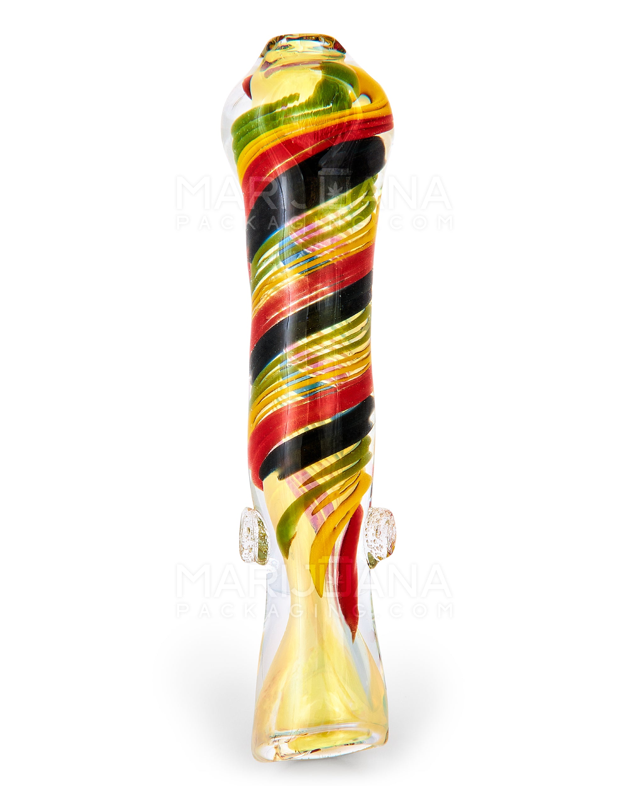 Swirl & Gold Fumed Chillum Hand Pipe | 3in Long - Glass - Rasta - 1