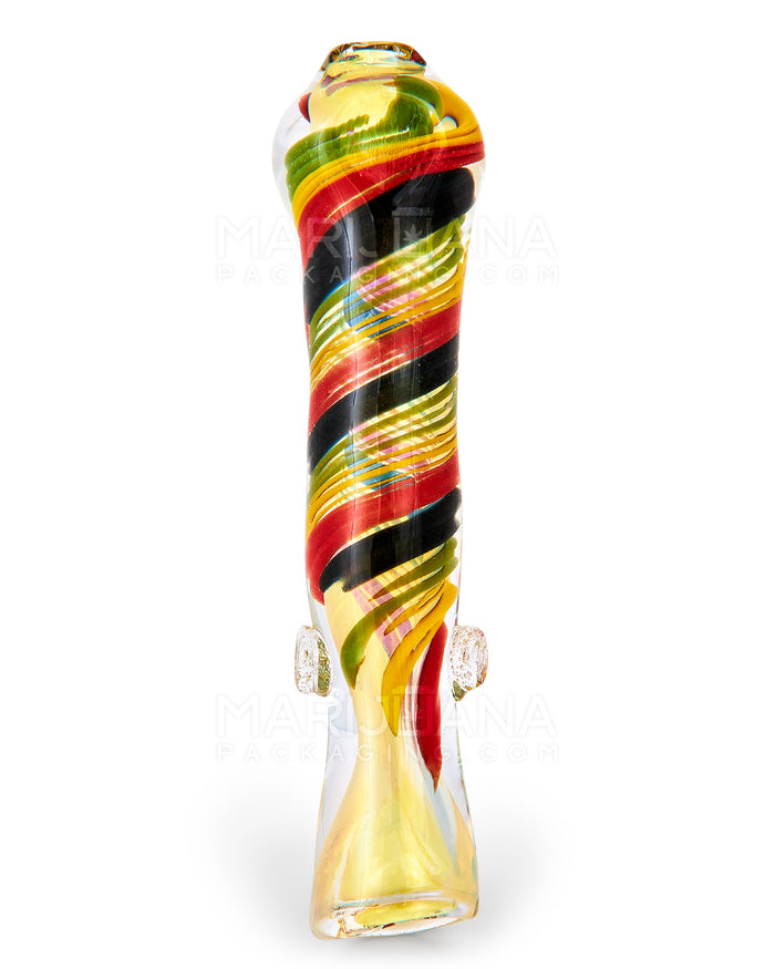 Swirl & Gold Fumed Chillum Hand Pipe | 3in Long - Glass - Rasta Image