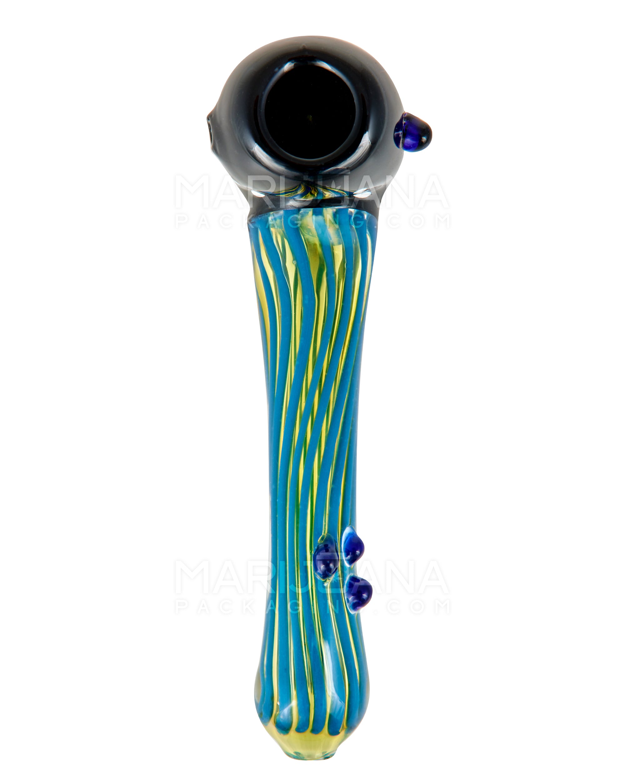 Striped & Gold Fumed Sherlock Hand Pipe w/ Multi Knockers | 6in Long - Glass - Assorted - 3