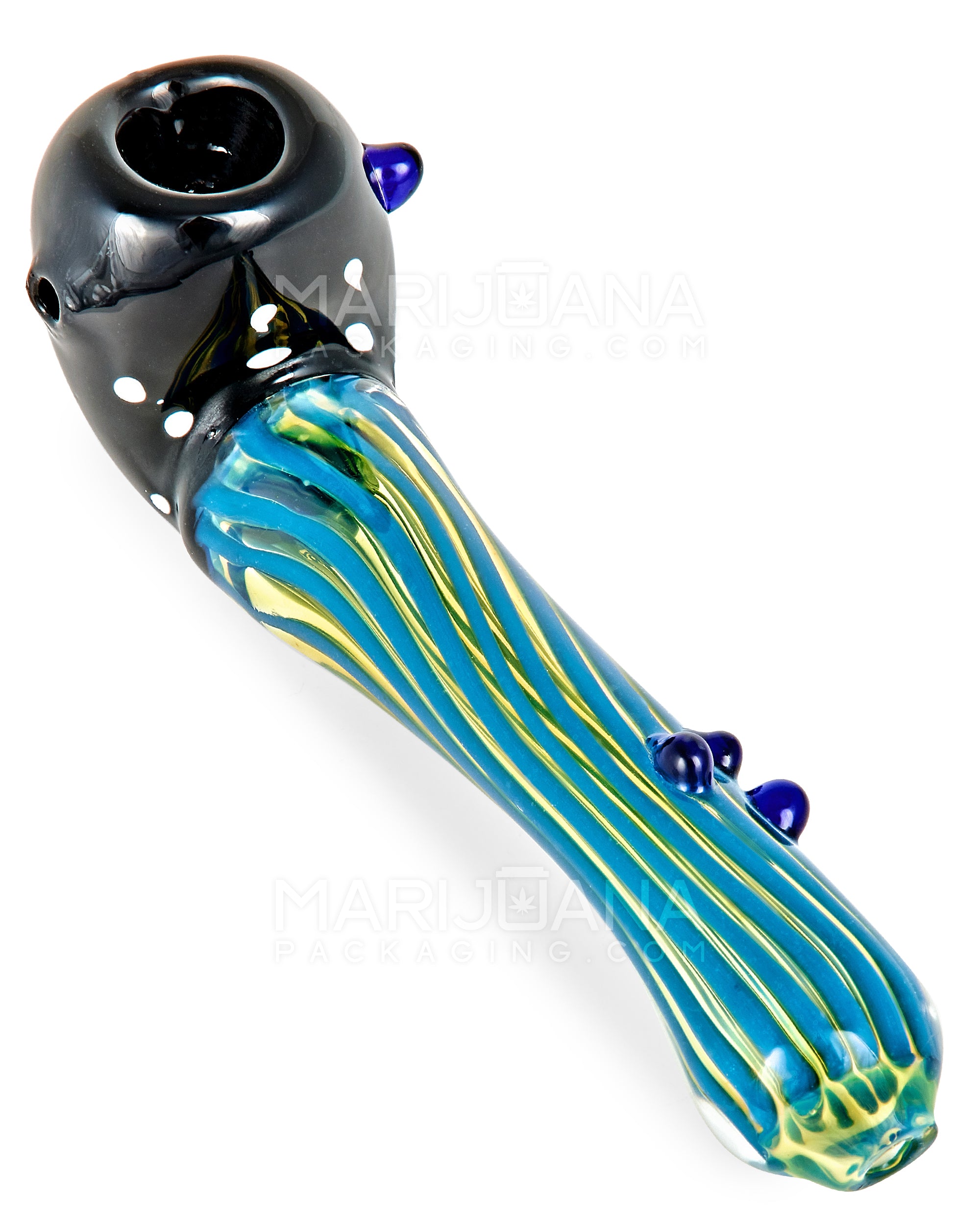 Striped & Gold Fumed Sherlock Hand Pipe w/ Multi Knockers | 6in Long - Glass - Assorted - 2