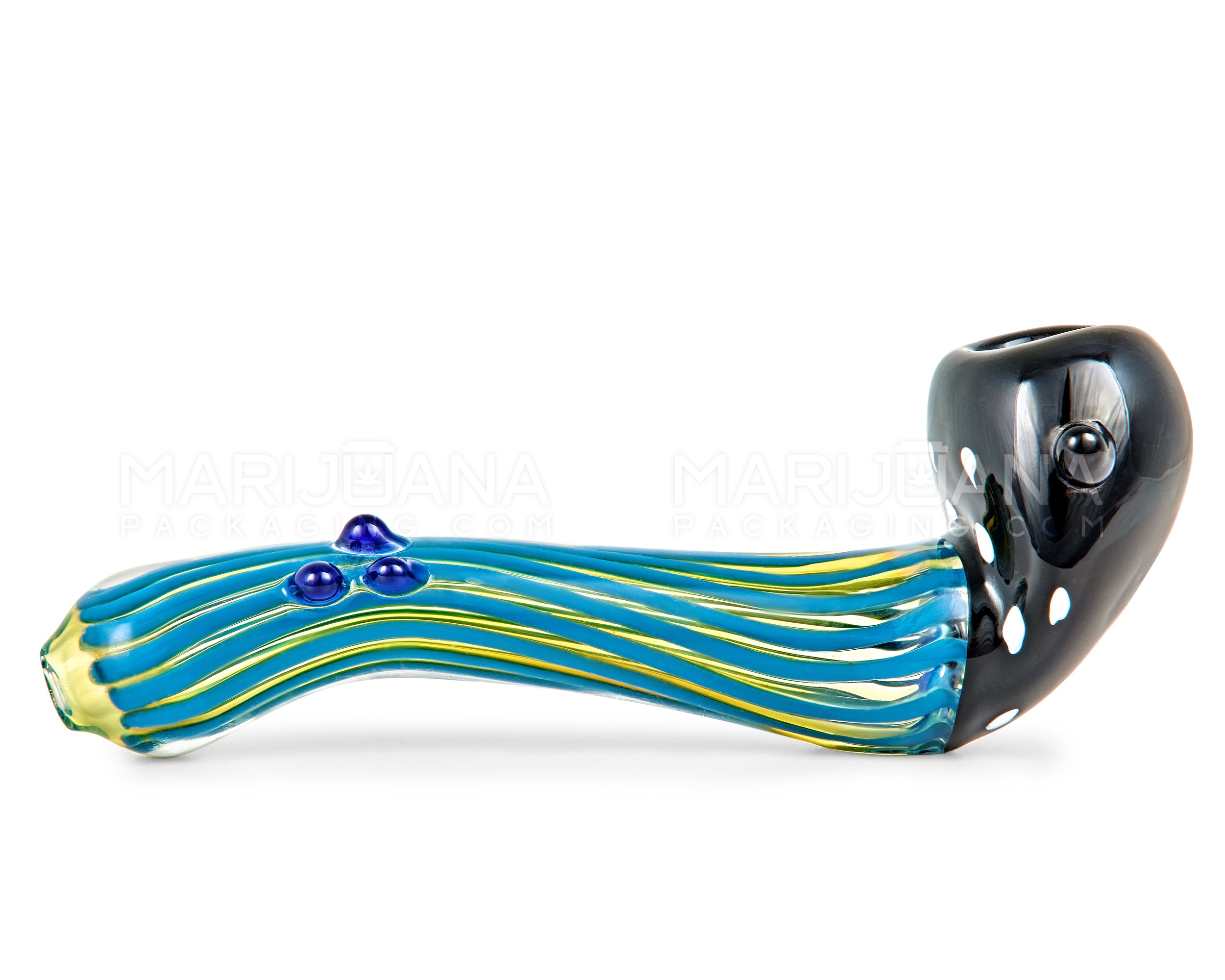 Striped & Gold Fumed Sherlock Hand Pipe w/ Multi Knockers | 6in Long - Glass - Assorted - 6