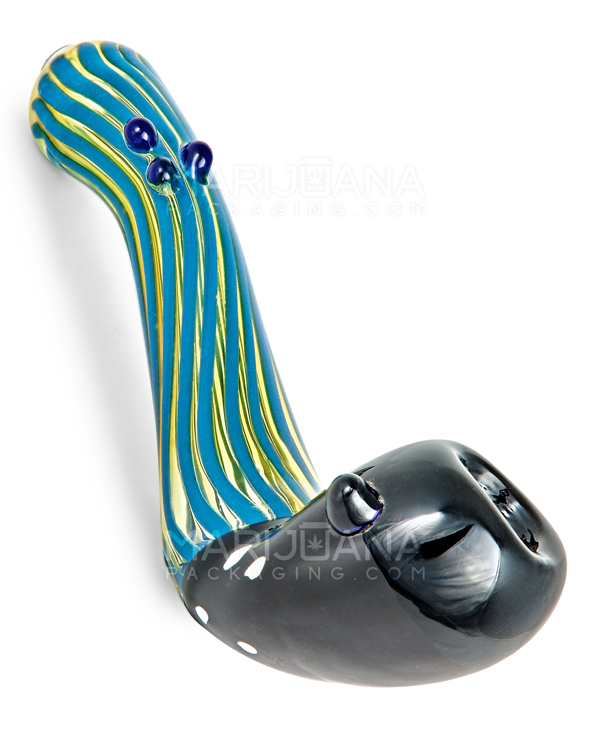 Striped & Gold Fumed Sherlock Hand Pipe w/ Multi Knockers | 6in Long - Glass - Assorted - 1