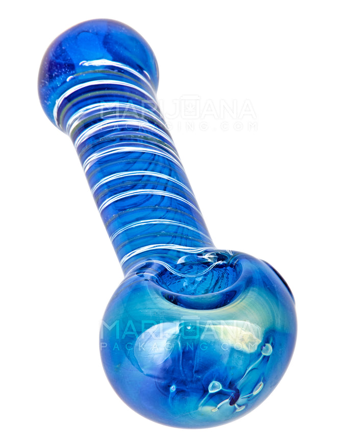 Spiral & Gold Fumed Spoon Hand Pipe | 4.5in Long - Glass - Blue Image