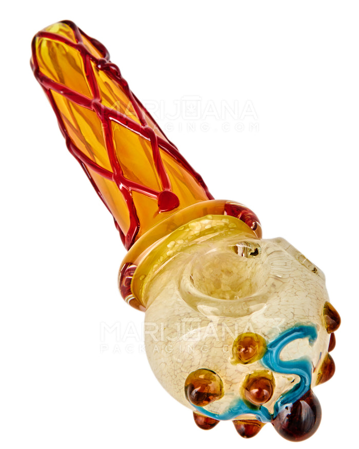 Frit & Gold Fumed Ice Cream Cone Hand Pipe w/ Multi Knockers | 6in Long - Thick Glass - Assorted Image