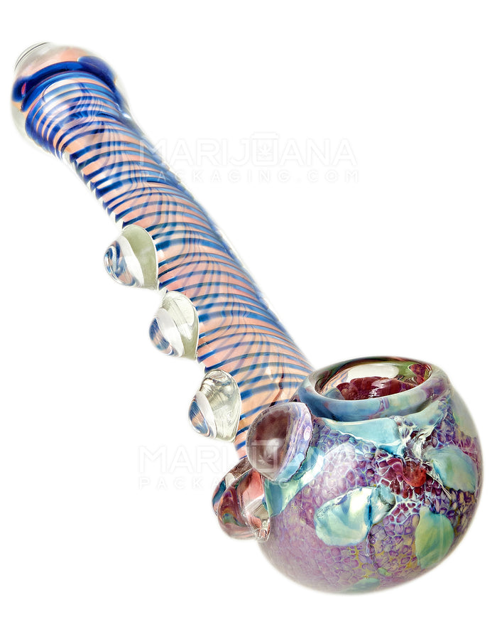 Frit & Pink Fumed Spiral Sherlock Hand Pipe w/ Bubble Trap & Multi Knockers | 6in Long - Glass - Assorted Image