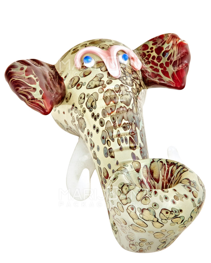 Print Fumed Elephant Head Hand Pipe | 5in Long - Glass - Gray & Maroon Image