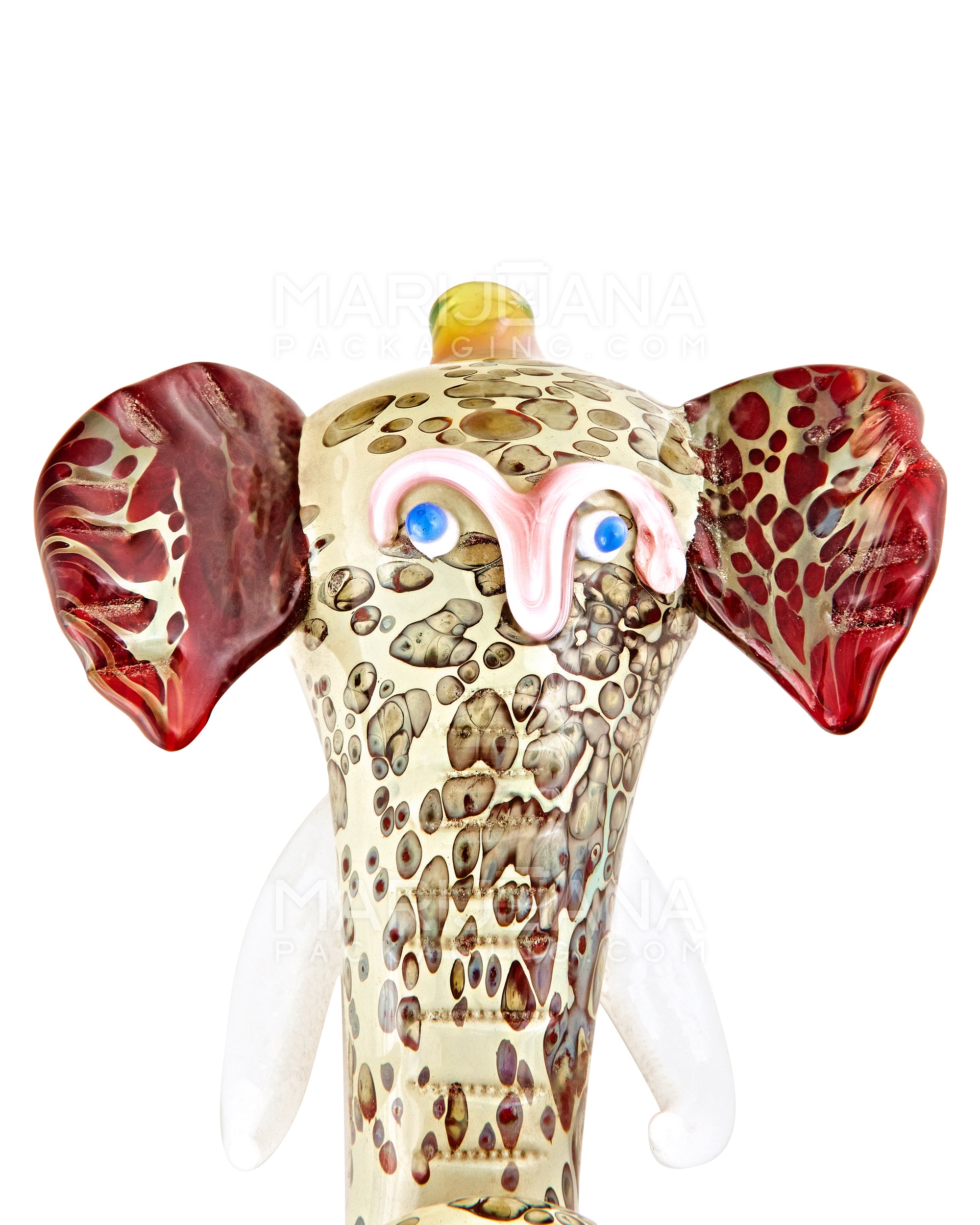 Print Fumed Elephant Head Hand Pipe | 5in Long - Glass - Gray & Maroon - 5