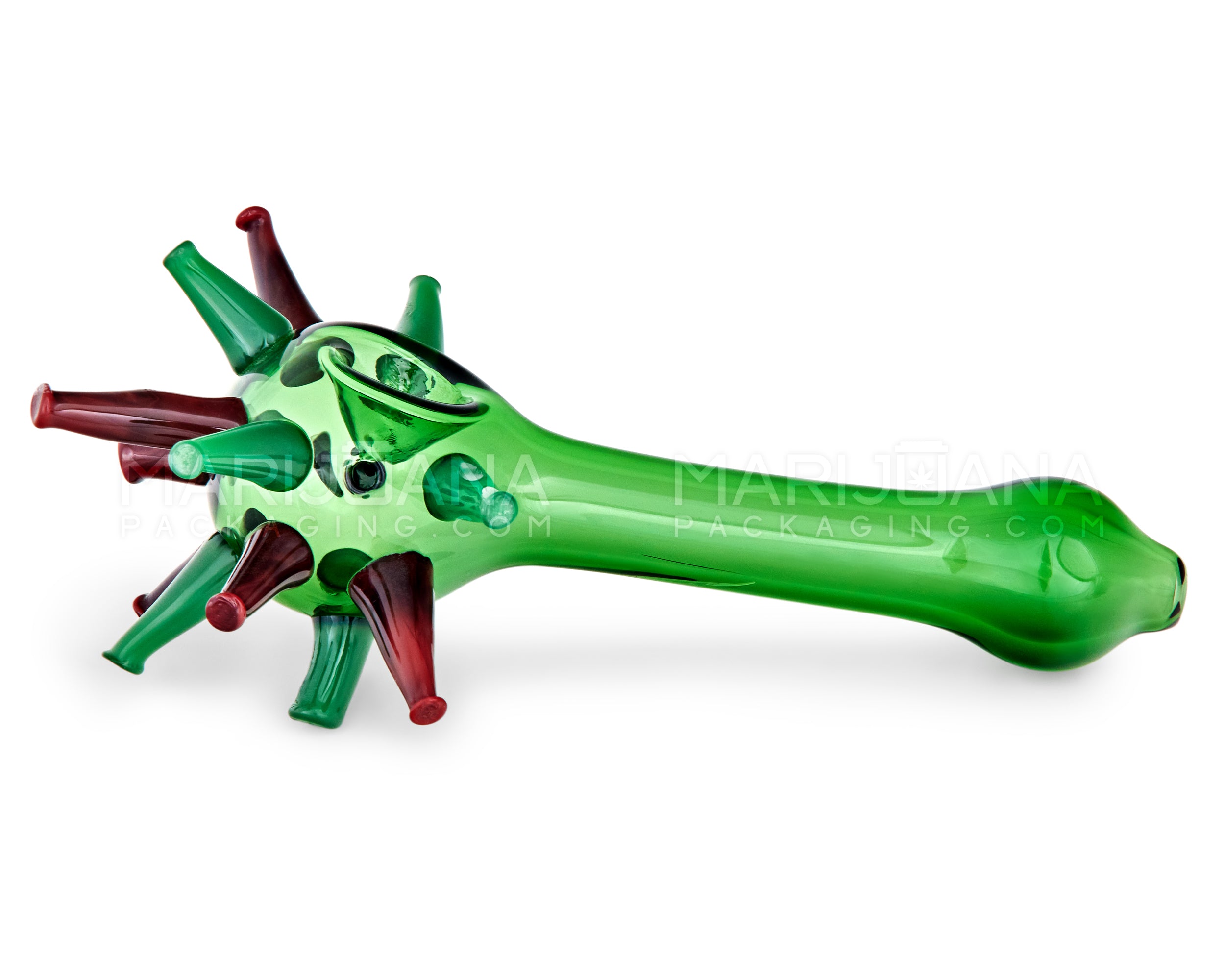 Spiked Ball Explosion Spoon Hand Pipe | 6in Long - Glass - Green - 4