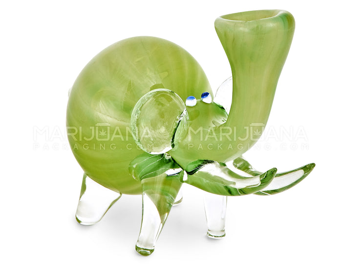 Color Pull & Gold Fumed Elephant Hand Pipe | 5.5in Long - Thick Glass - Green Image