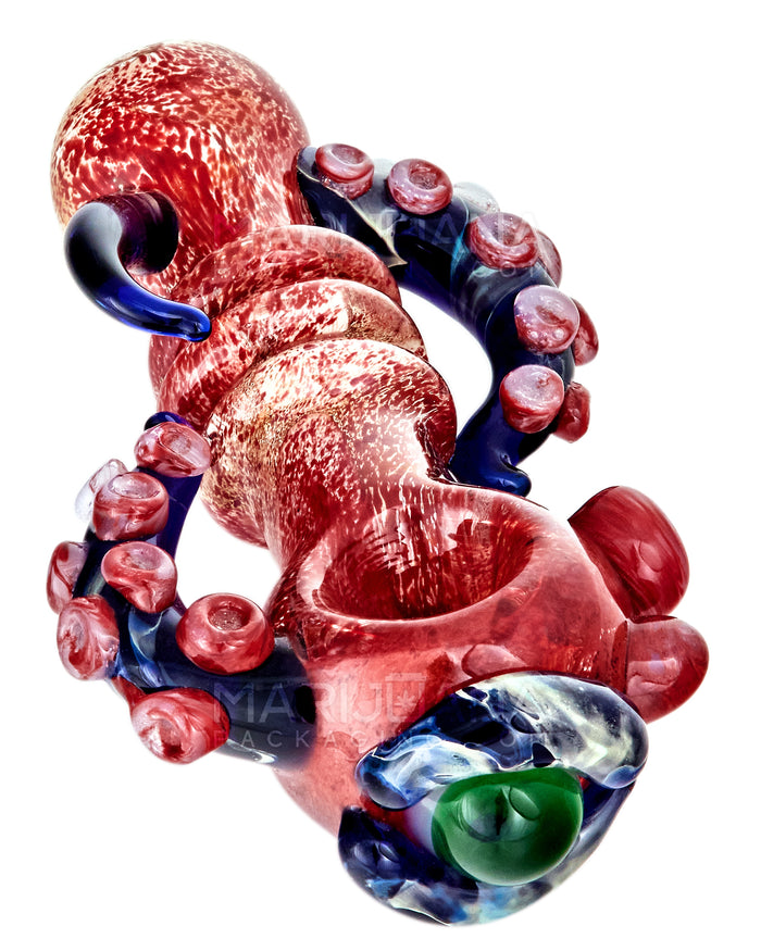 Heady | Triple Ringed Frit Kraken Spoon Hand Pipe w/ Marble Eye & Double Tentacles | 6in Long - Very Thick Glass - Assorted Image