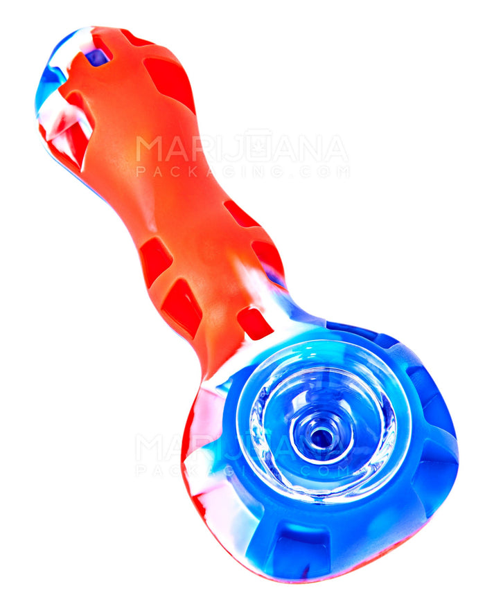 Bulged Spoon Hand Pipe w/ Storage & Dabber | 4in Long - Silicone - Assorted Image