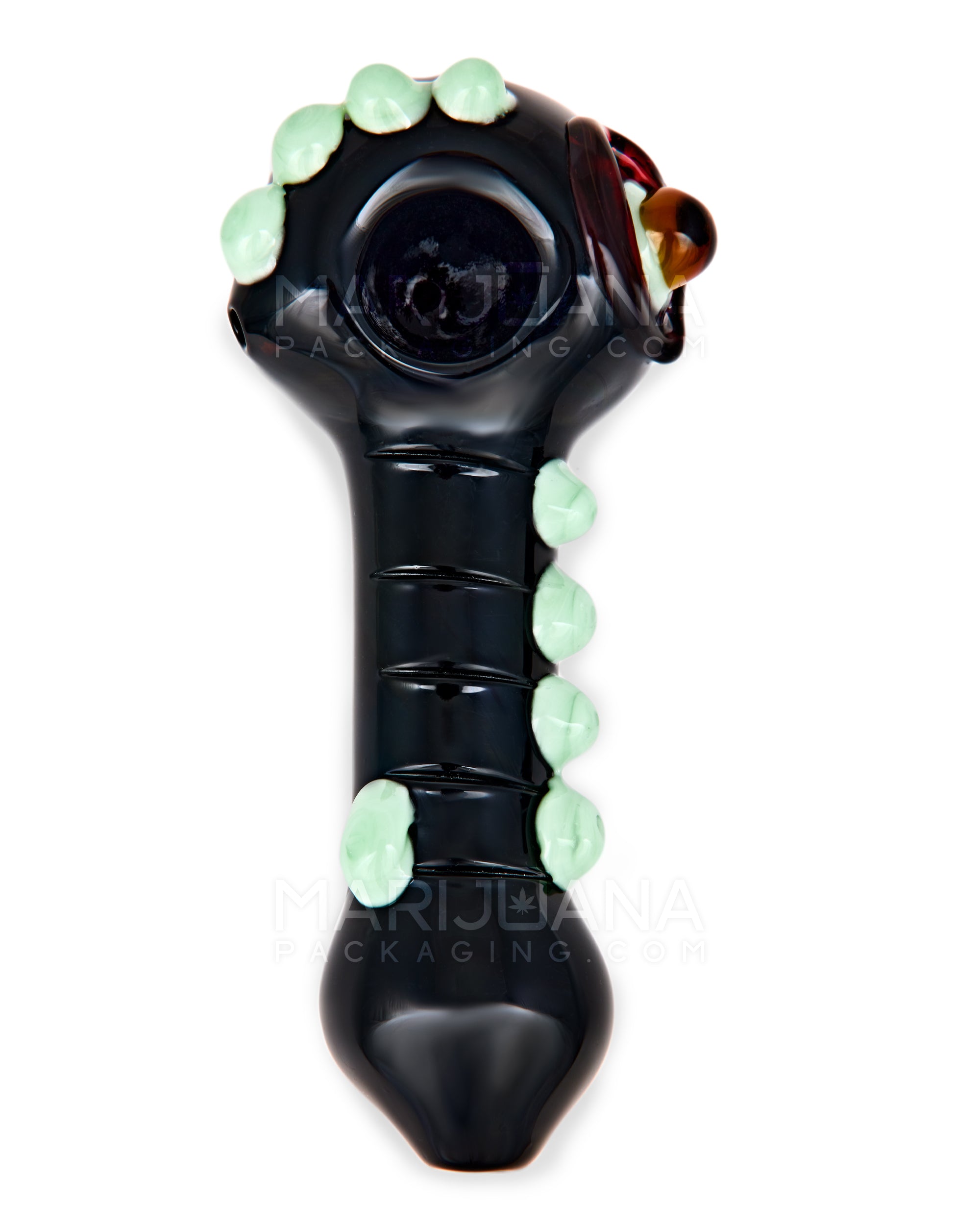 Eyed Spoon Hand Pipe w/ Multi Knockers | 5in Long - Glass - Black - 2