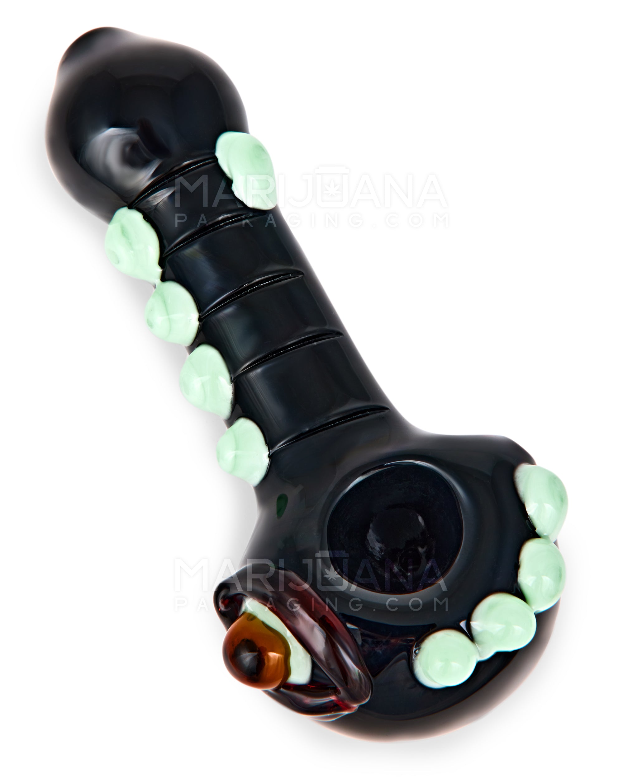 Eyed Spoon Hand Pipe w/ Multi Knockers | 5in Long - Glass - Black - 1