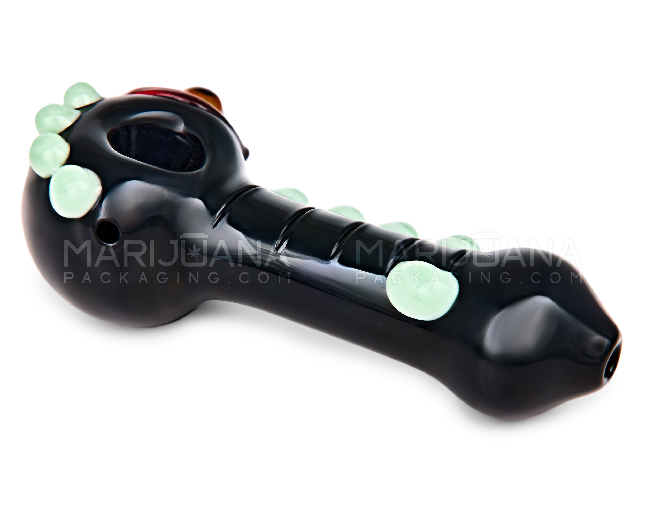 Eyed Spoon Hand Pipe w/ Multi Knockers | 5in Long - Glass - Black - 4