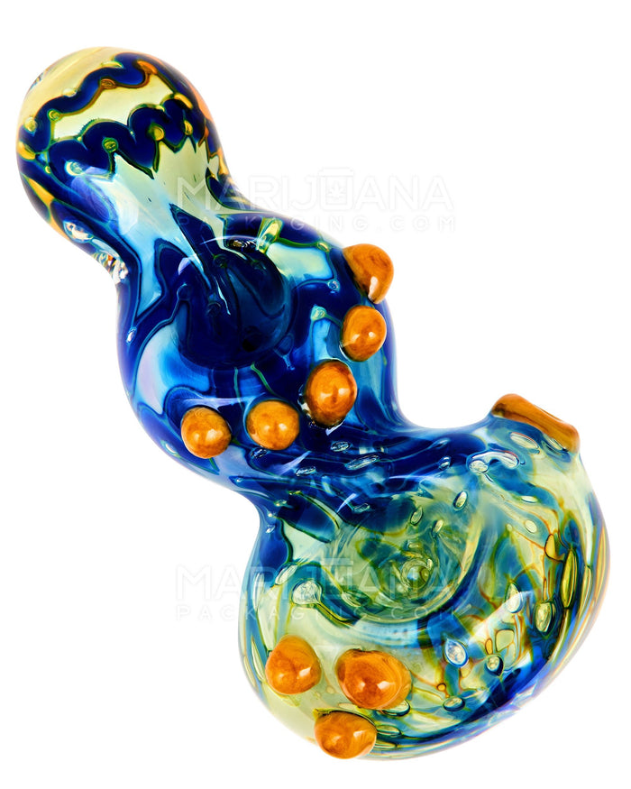 Double Bowl | Bubble Trap & Mixed Fumed Bulged Spoon Hand Pipe w/ Multi Knockers | 5in Long - Glass - Assorted Image