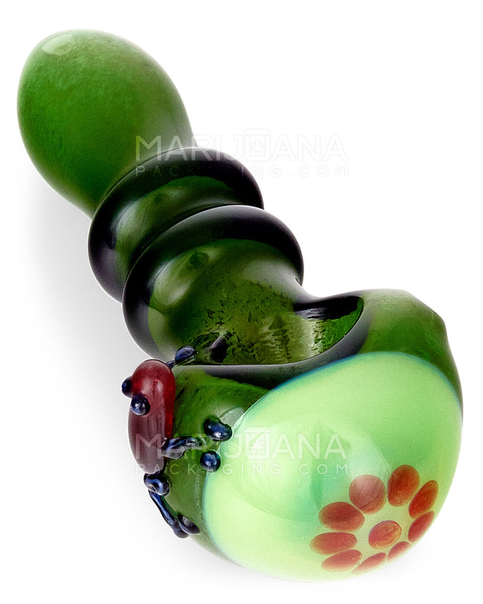 Frit & Dot Stack Ringed Spoon Hand Pipe w/ Glass Frog | 4.5in Long - Glass - Assorted Image