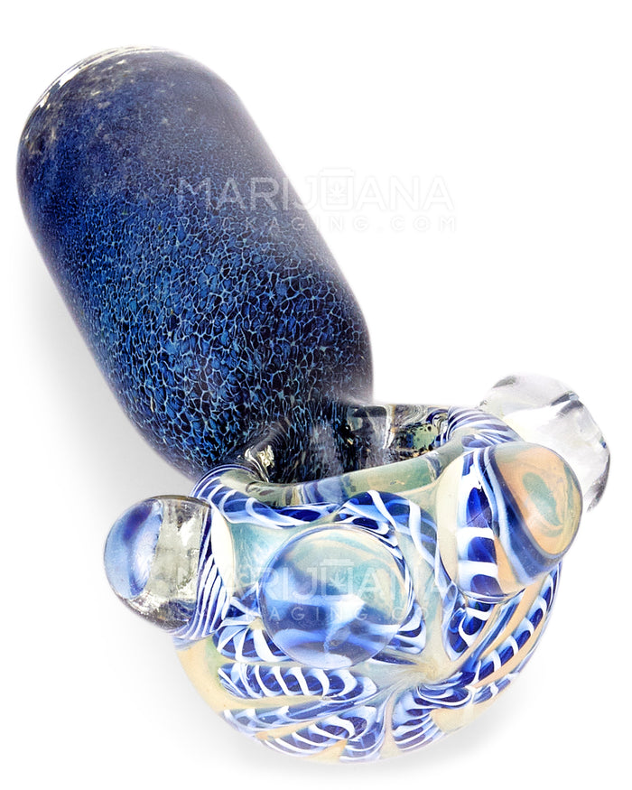 Double Blown | Ribboned & Frit Bottleneck Spoon Hand Pipe w/ Triple Knockers | 4.5in Long - Thick Glass - Assorted Image