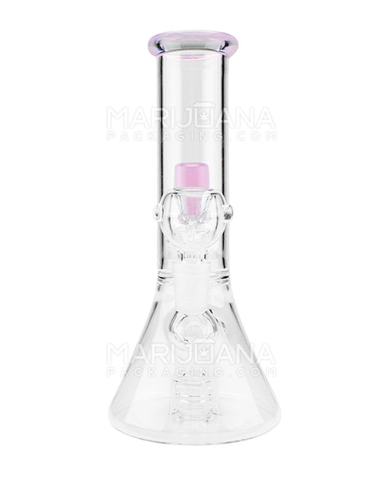 Double Chamber | Straight Neck Showerhead Perc Glass Beaker Water Pipe | 8.5in Tall - 14mm Bowl - Pink - 2