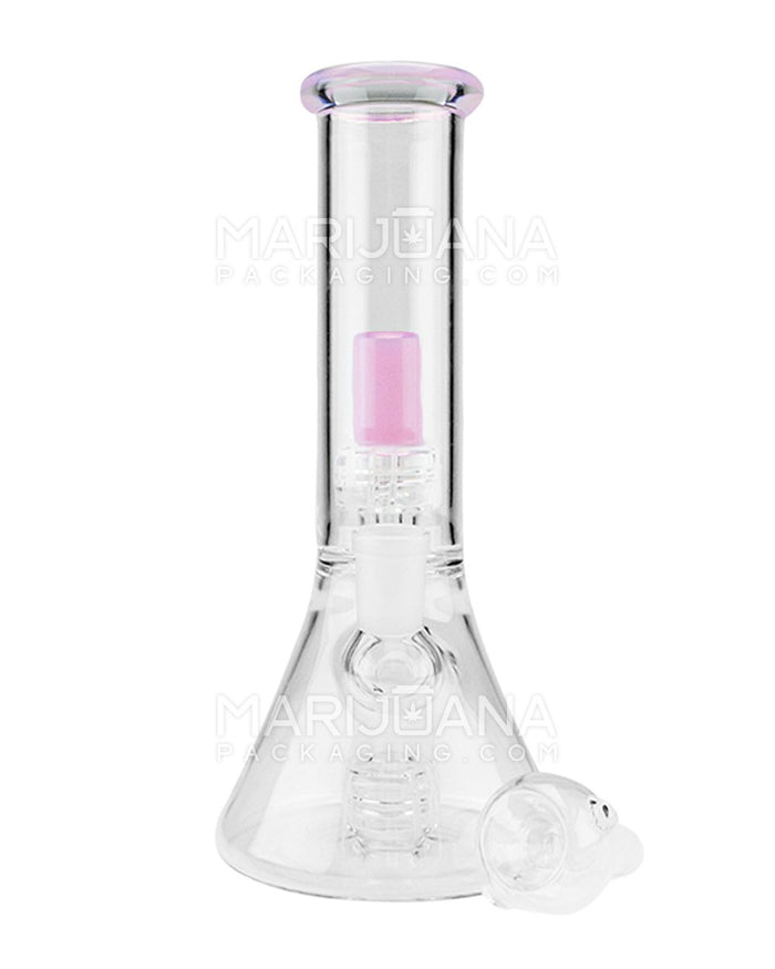 Double Chamber | Straight Neck Showerhead Perc Glass Beaker Water Pipe | 8.5in Tall - 14mm Bowl - Pink Image