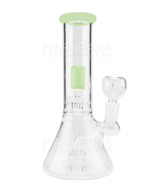 Double Chamber | Straight Neck Showerhead Perc Glass Beaker Water Pipe | 8.5in Tall - 14mm Bowl - Slime - 5