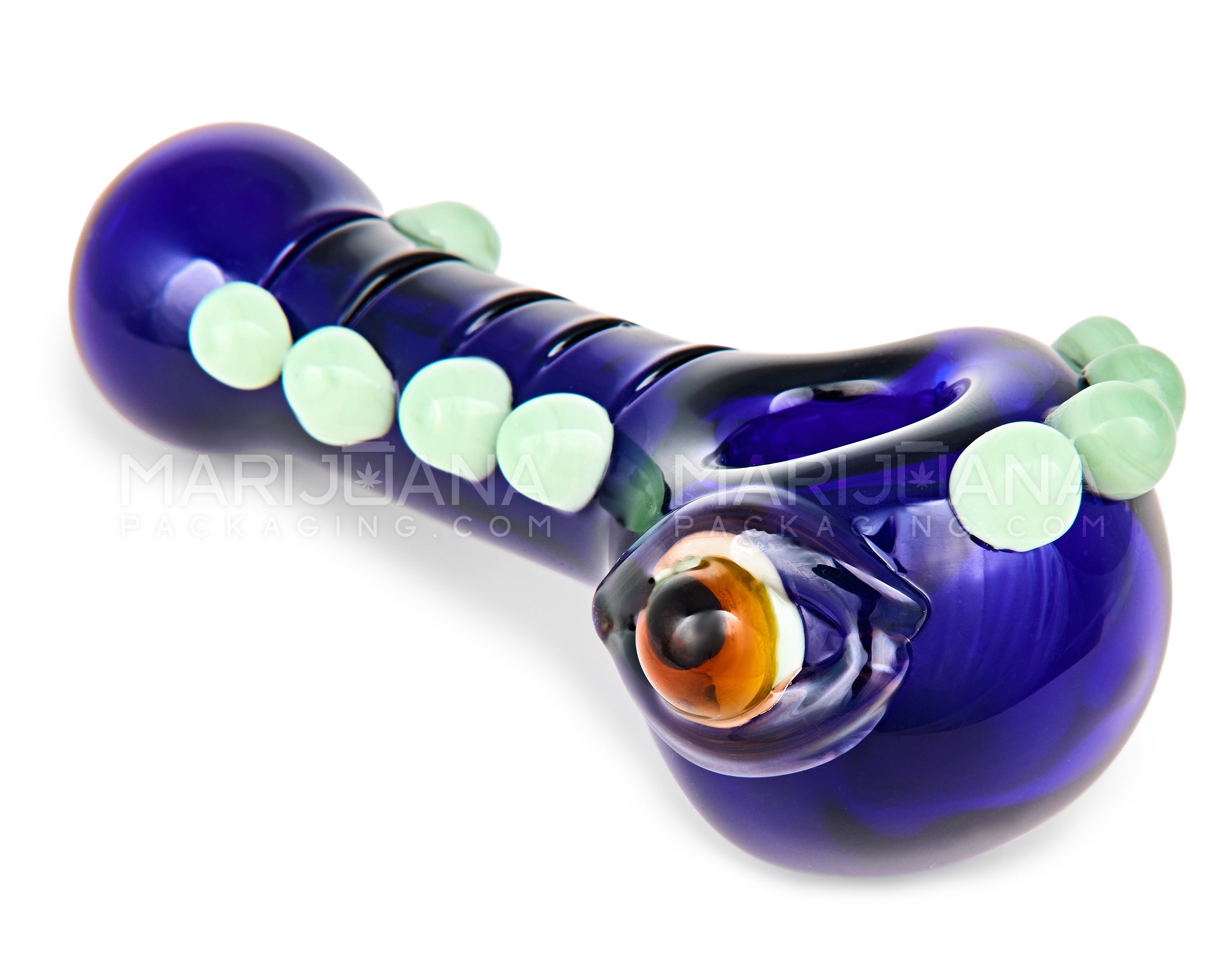 Eyed Spoon Hand Pipe w/ Multi Knockers | 5in Long - Glass - Blue - 3