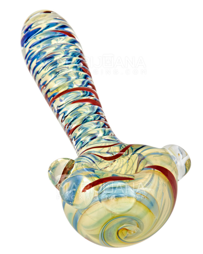 Spiral & Multi Fumed Ribbed Spoon Hand Pipe w/ Triple Knockers | 5in Long - Glass - Assorted Image