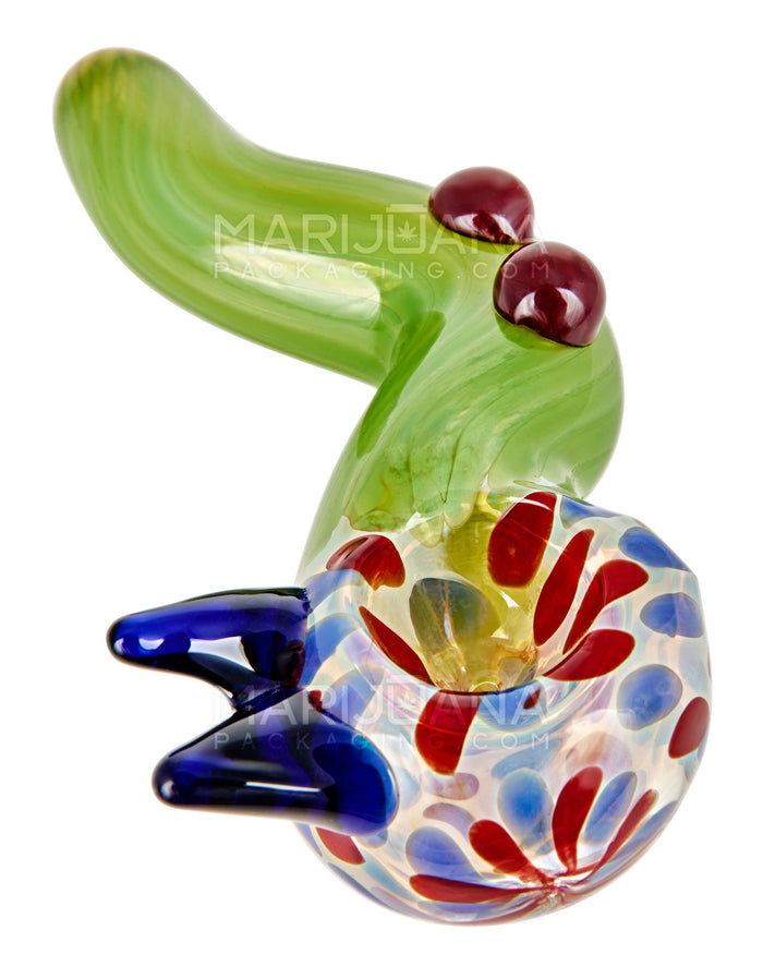 Color Pull & Speckled Bent Spoon Hand Pipe w/ Multi Knockers | 5.5in Long - Glass - Mixed Image