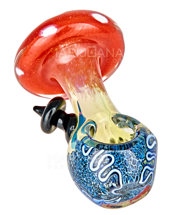 Frit & Multi Fumed Mushroom Hand Pipe w/ Ribboning & Glass Handle | 4in Long - Glass - Assorted Image