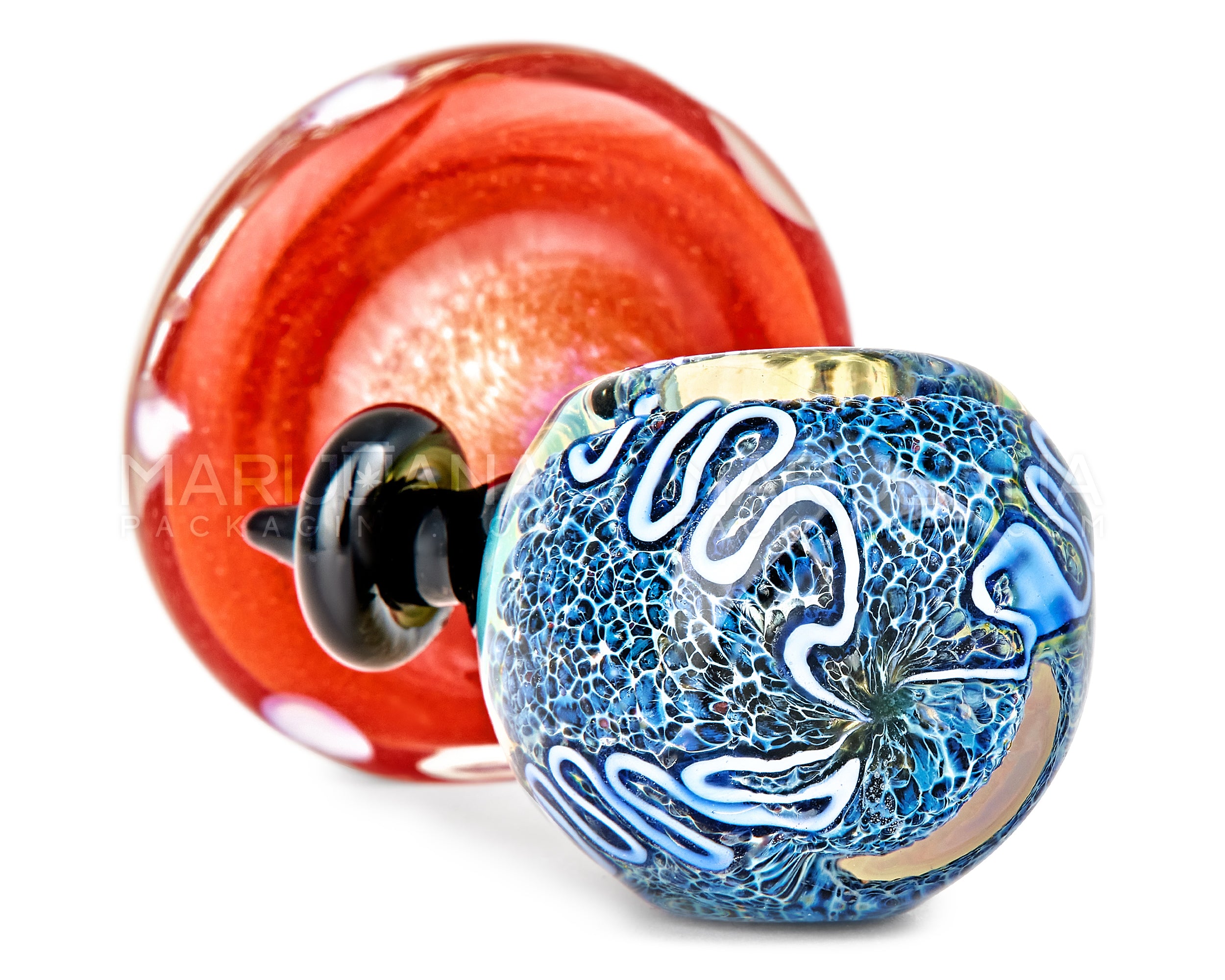 Frit & Multi Fumed Mushroom Hand Pipe w/ Ribboning & Glass Handle | 4in Long - Glass - Assorted - 4