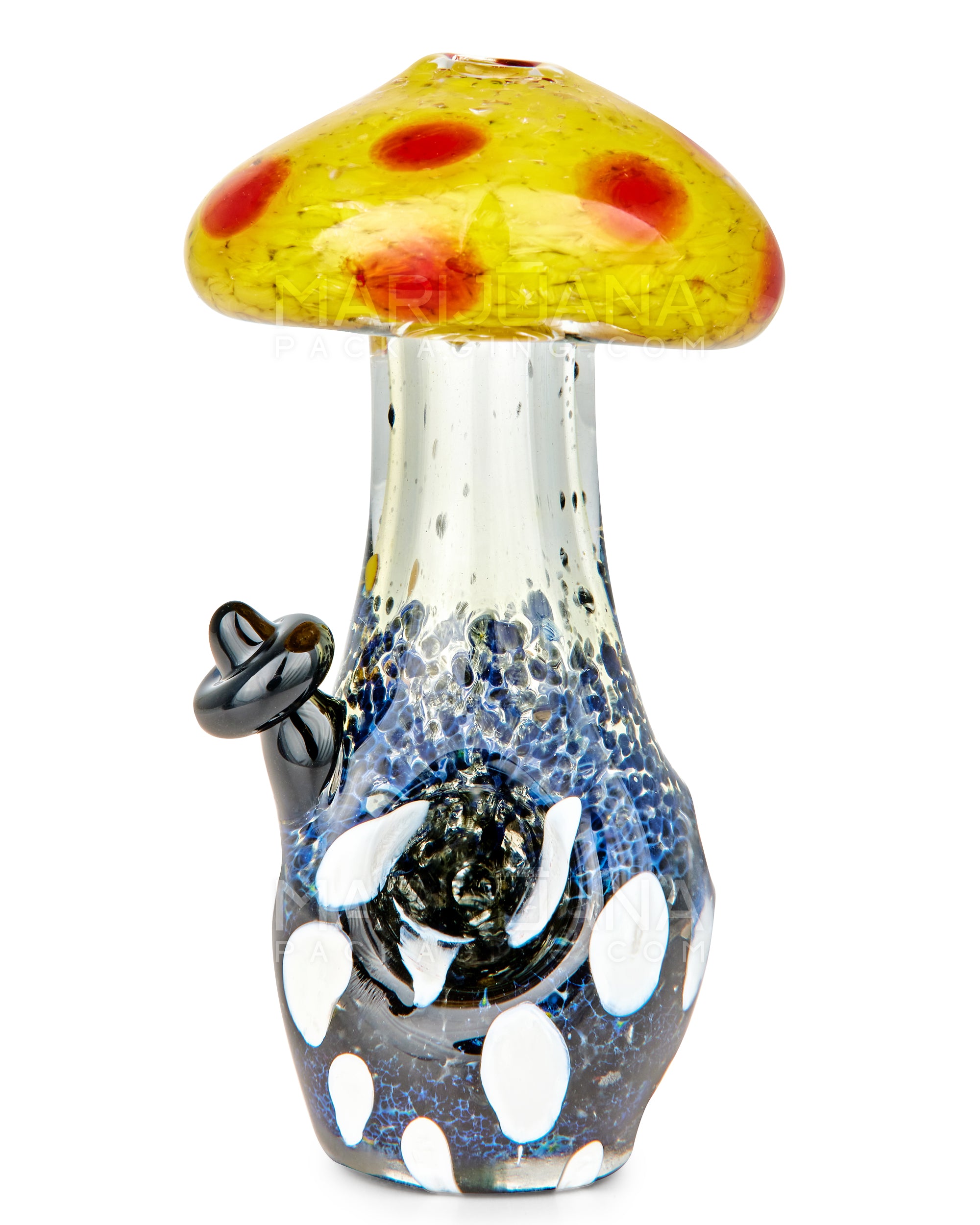 Frit & Multi Fumed Mushroom Hand Pipe w/ Ribboning & Glass Handle | 4in Long - Glass - Gold - 2