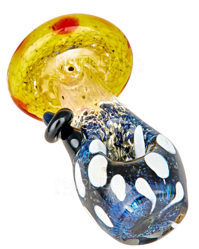 Frit & Multi Fumed Mushroom Hand Pipe w/ Ribboning & Glass Handle | 4in Long - Glass - Gold Image