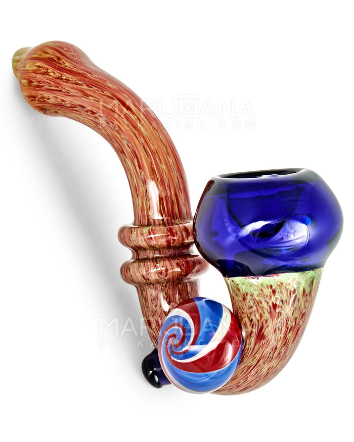 Color Pull Ringed Sherlock Hand Pipe w/ Glass Button | 6.5in Long - Glass - Assorted Image