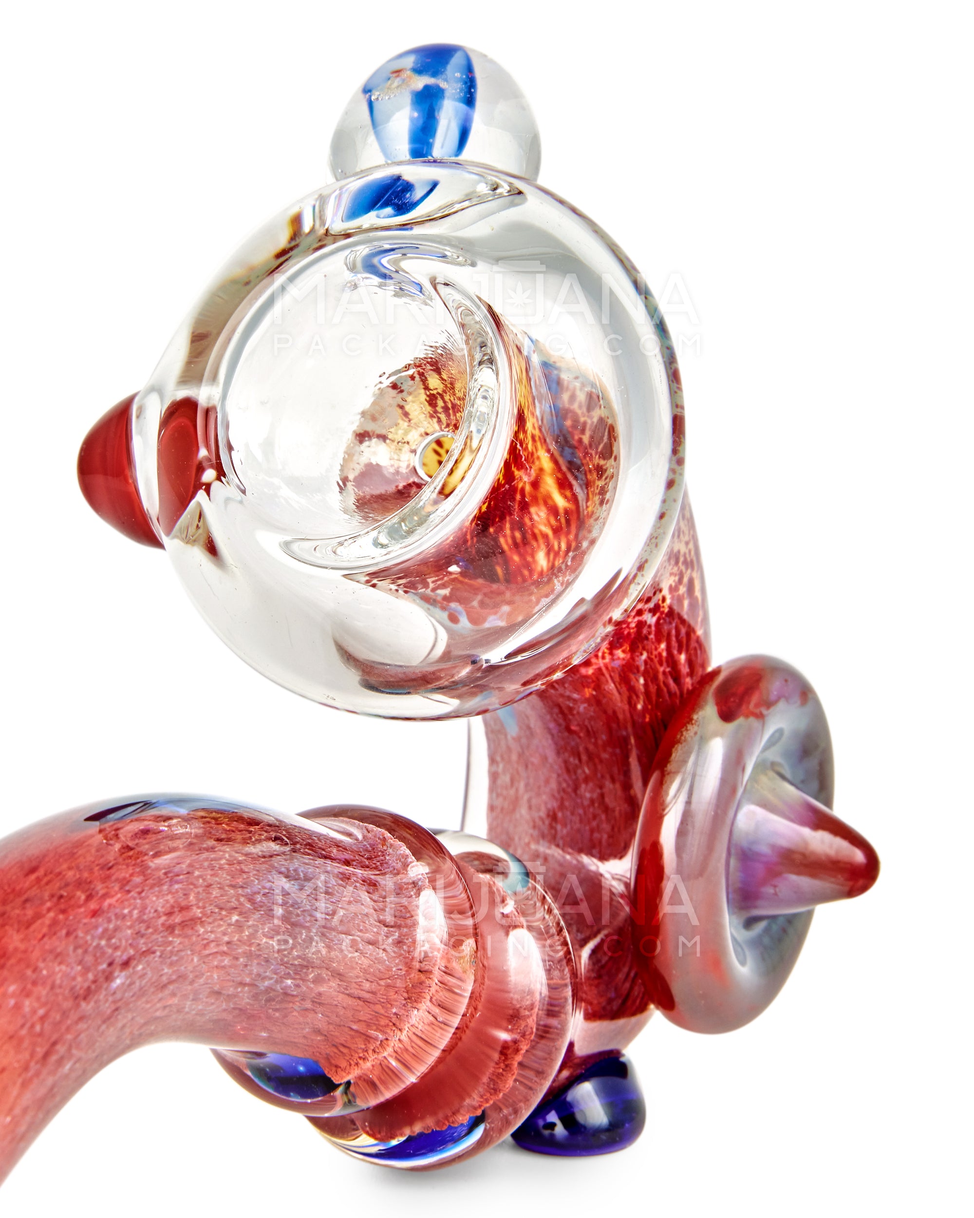 Dichroic Frit Ringed Sherlock Hand Pipe w/ Mushroom Marble & Medallion | 6in Long - Glass - Red - 3