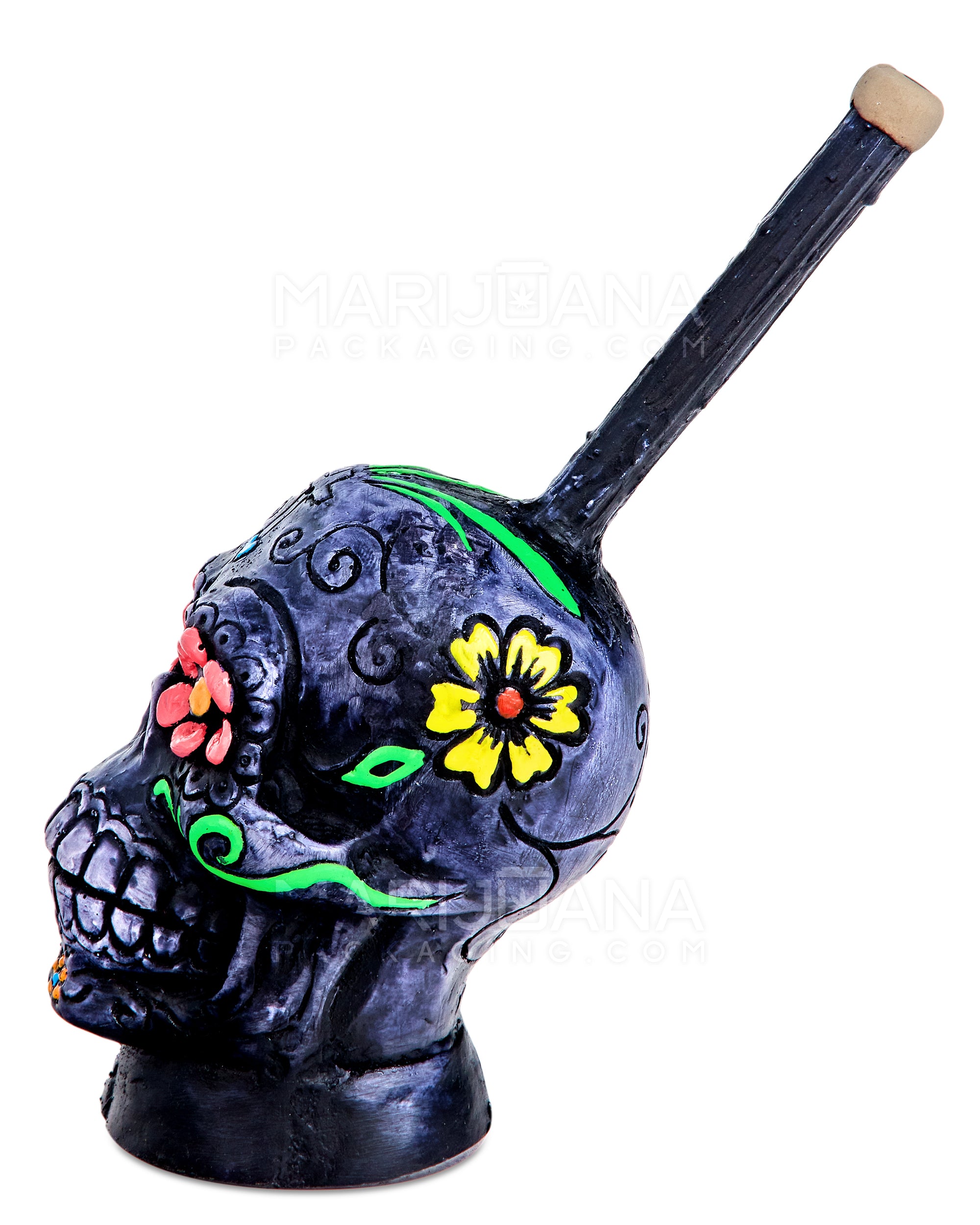 Los Muertos Sugar Skull Wood Pipe | 6in Tall - Wood Bowl - Grey - 5