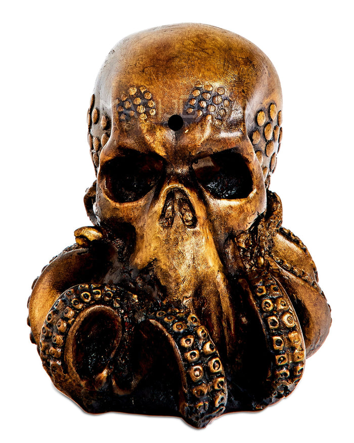 Kraken Skull Wood Pipe | 6in Tall - Wood Bowl - Brown Image