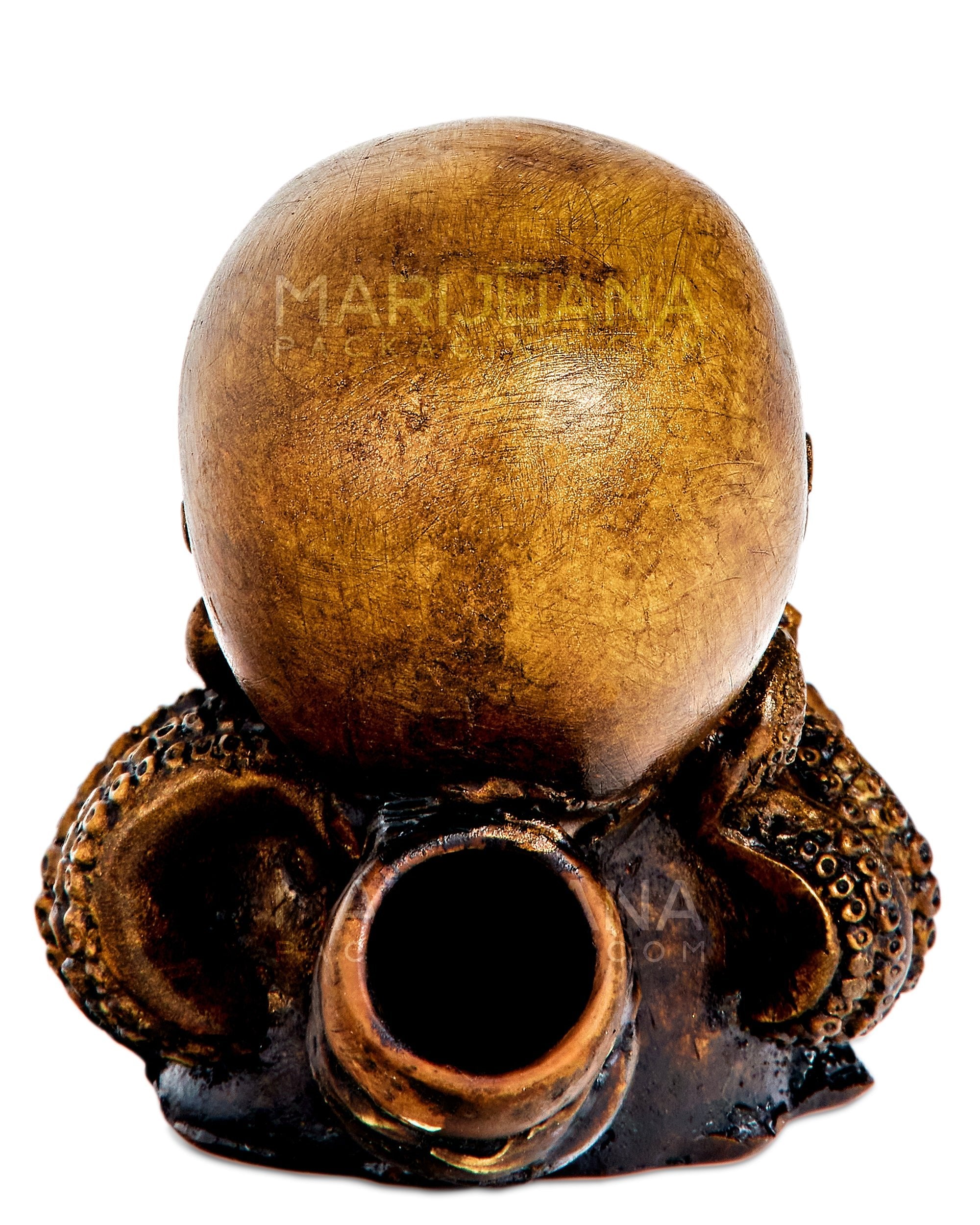 Kraken Skull Wood Pipe | 6in Tall - Wood Bowl - Brown - 2