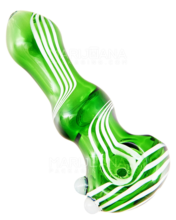 Swirl Bulged Spoon Hand Pipe w/ Triple Knockers | 3.5in Long - Glass - Green Image