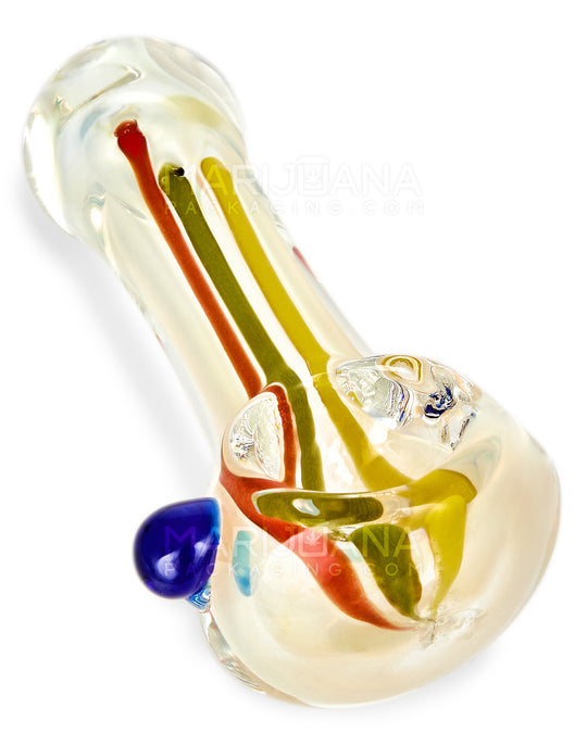 Striped & Gold Fumed Spoon Hand Pipe w/ Knocker | 3in Long - Glass - Rasta - 1