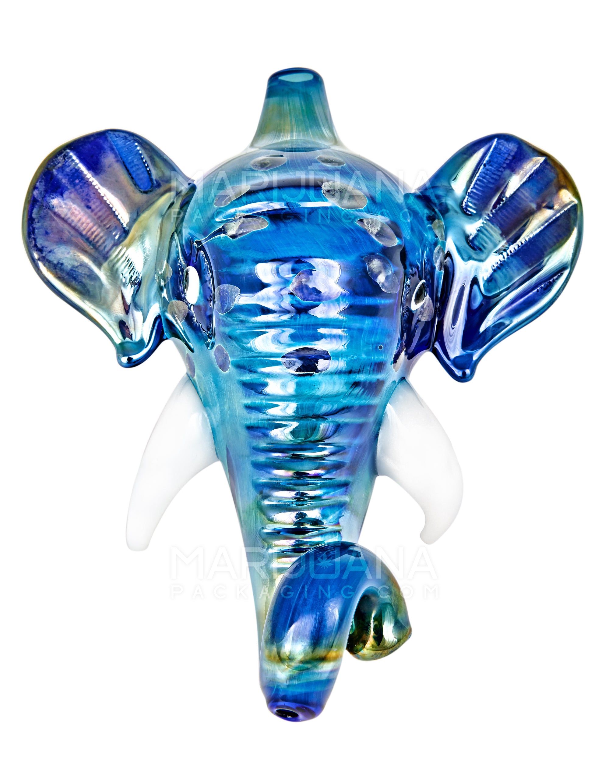 Metallic Coated Elephant Head Hand Pipe | 5in Long - Glass - Iridescent Blue - 1