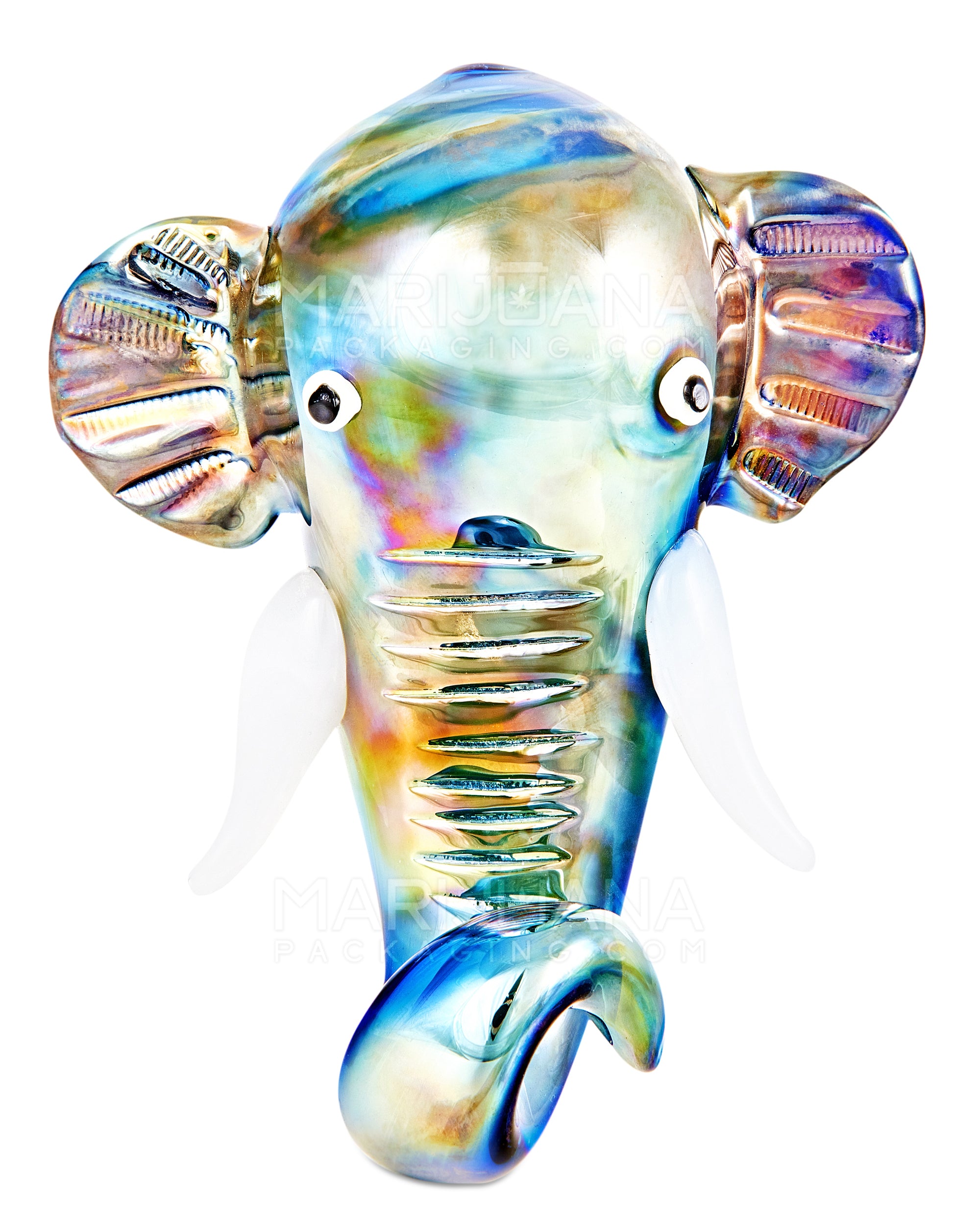 Metallic Coated Elephant Head Hand Pipe | 5in Long - Glass - Iridescent Blue - 8