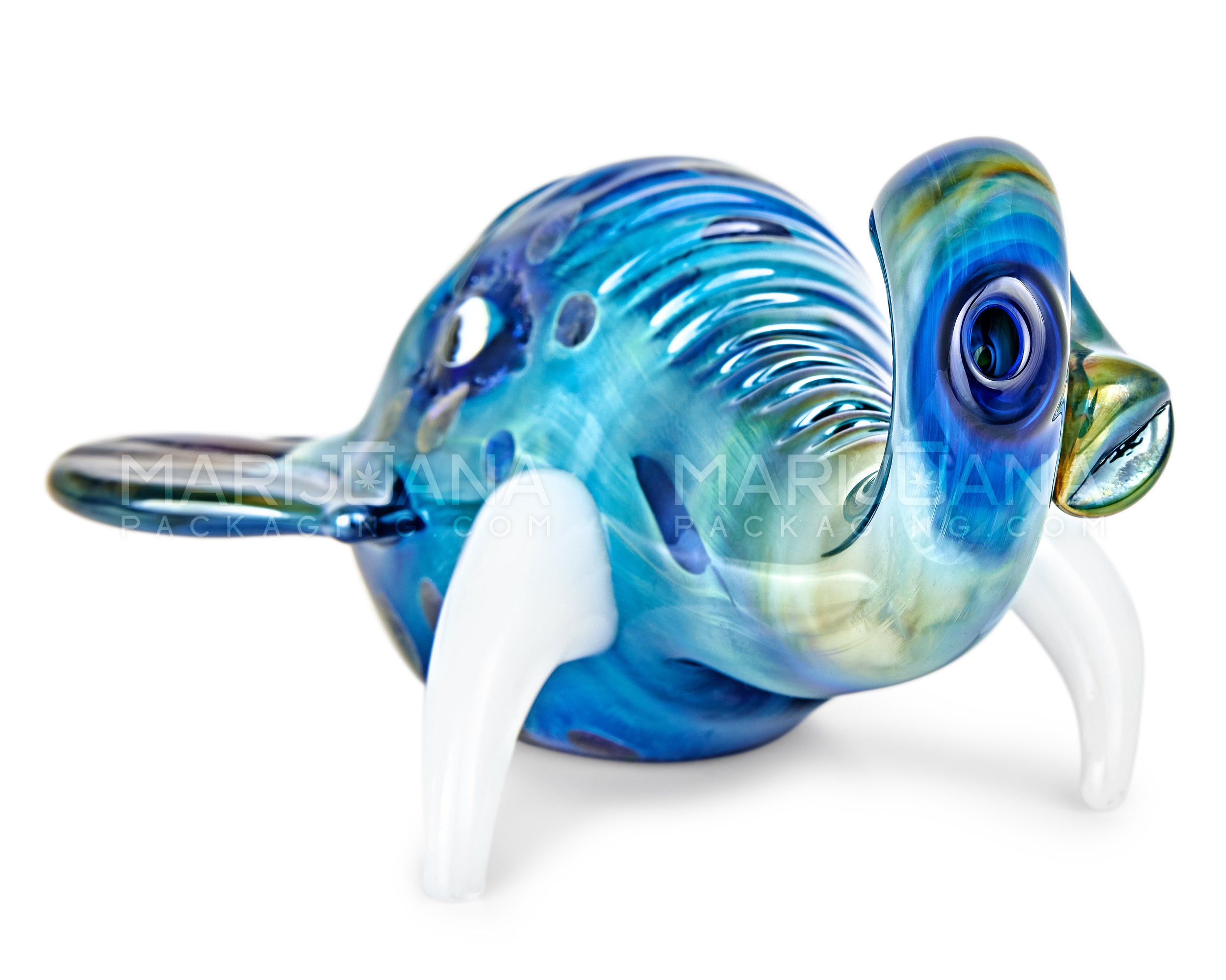 Metallic Coated Elephant Head Hand Pipe | 5in Long - Glass - Iridescent Blue - 5