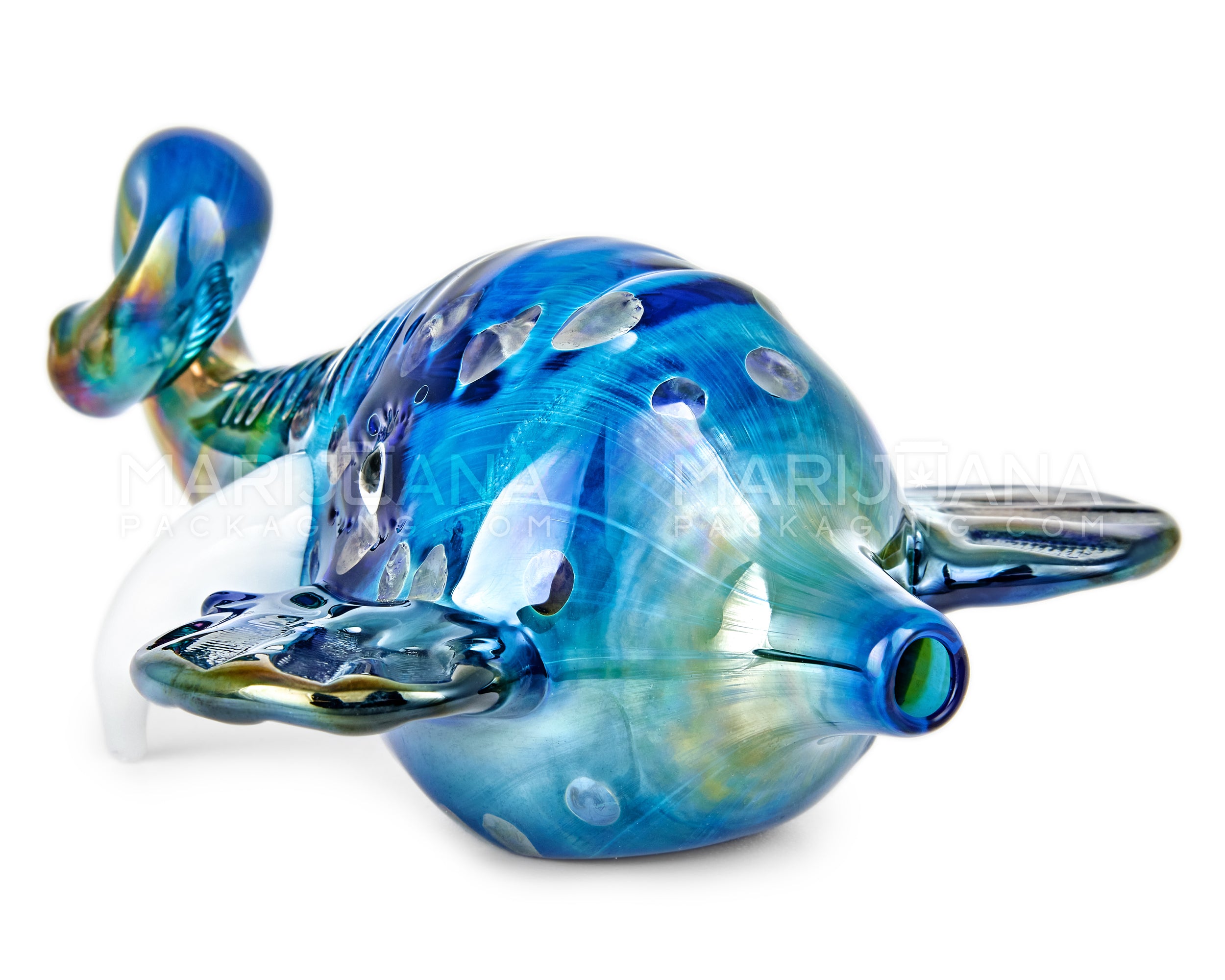 Metallic Coated Elephant Head Hand Pipe | 5in Long - Glass - Iridescent Blue - 6