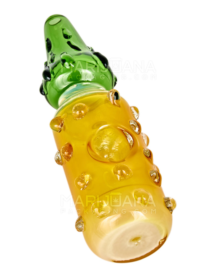 Gold Fumed Pineapple Hand Pipe w/ Multi Knockers | 6in Long - Glass - Yellow & Green Image