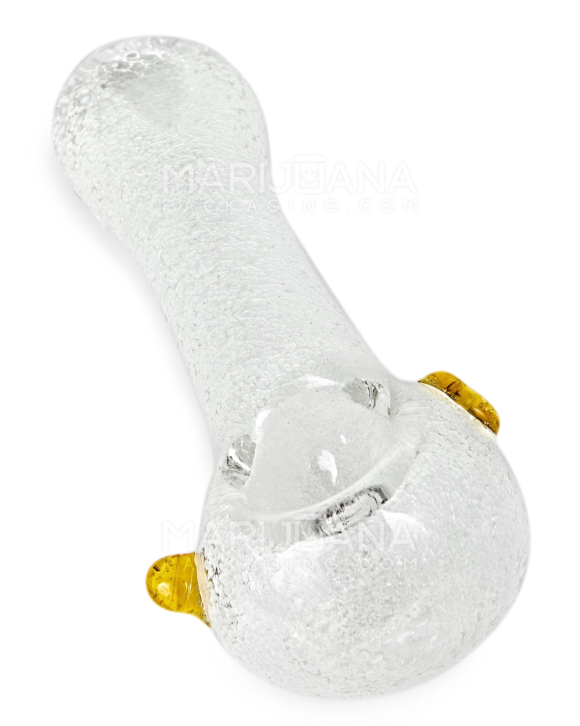 Glow-in-the-Dark | Spoon Hand Pipe w/ Knocker | 4in Long - Glass - White - 1