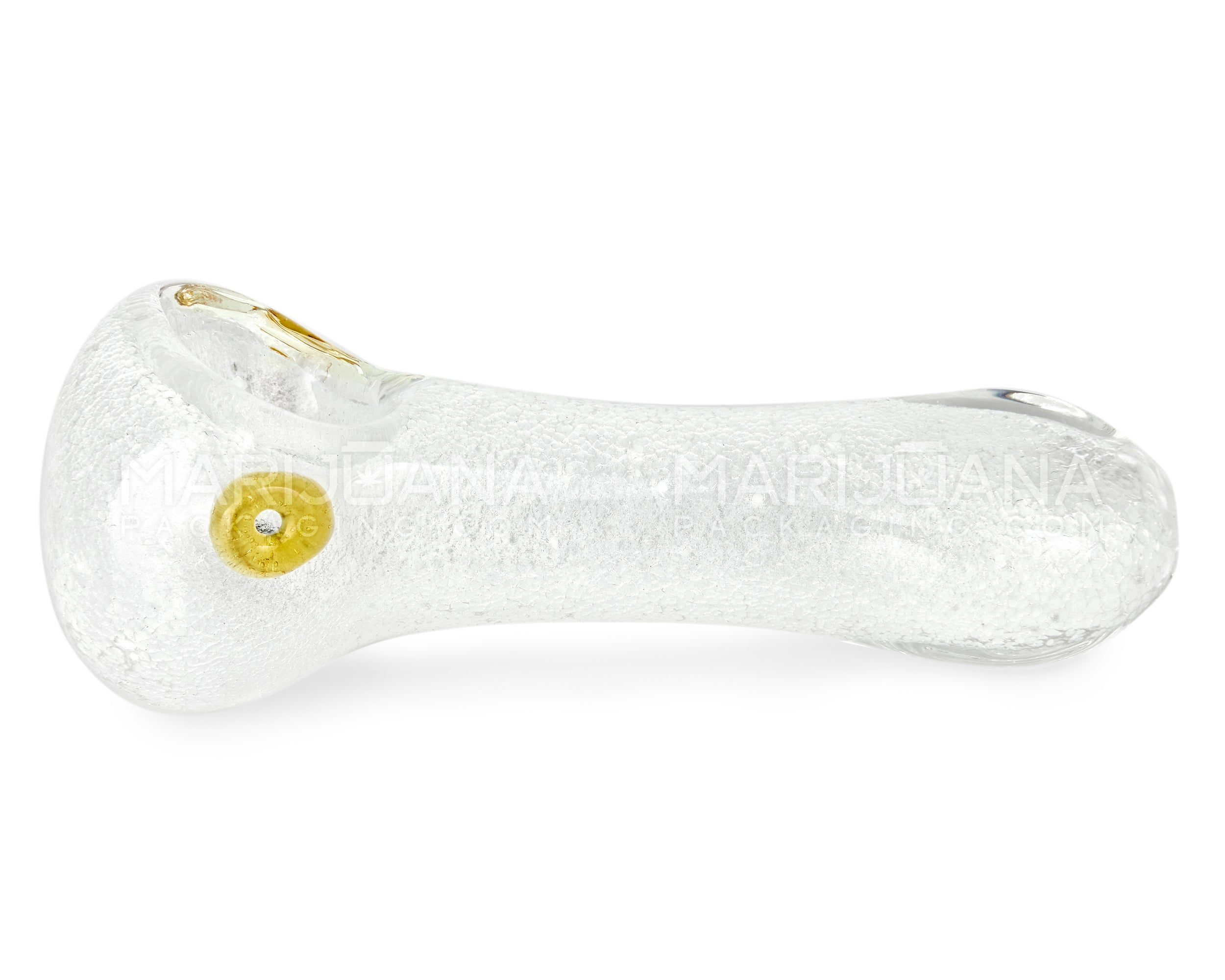 Glow-in-the-Dark | Spoon Hand Pipe w/ Knocker | 4in Long - Glass - White - 4