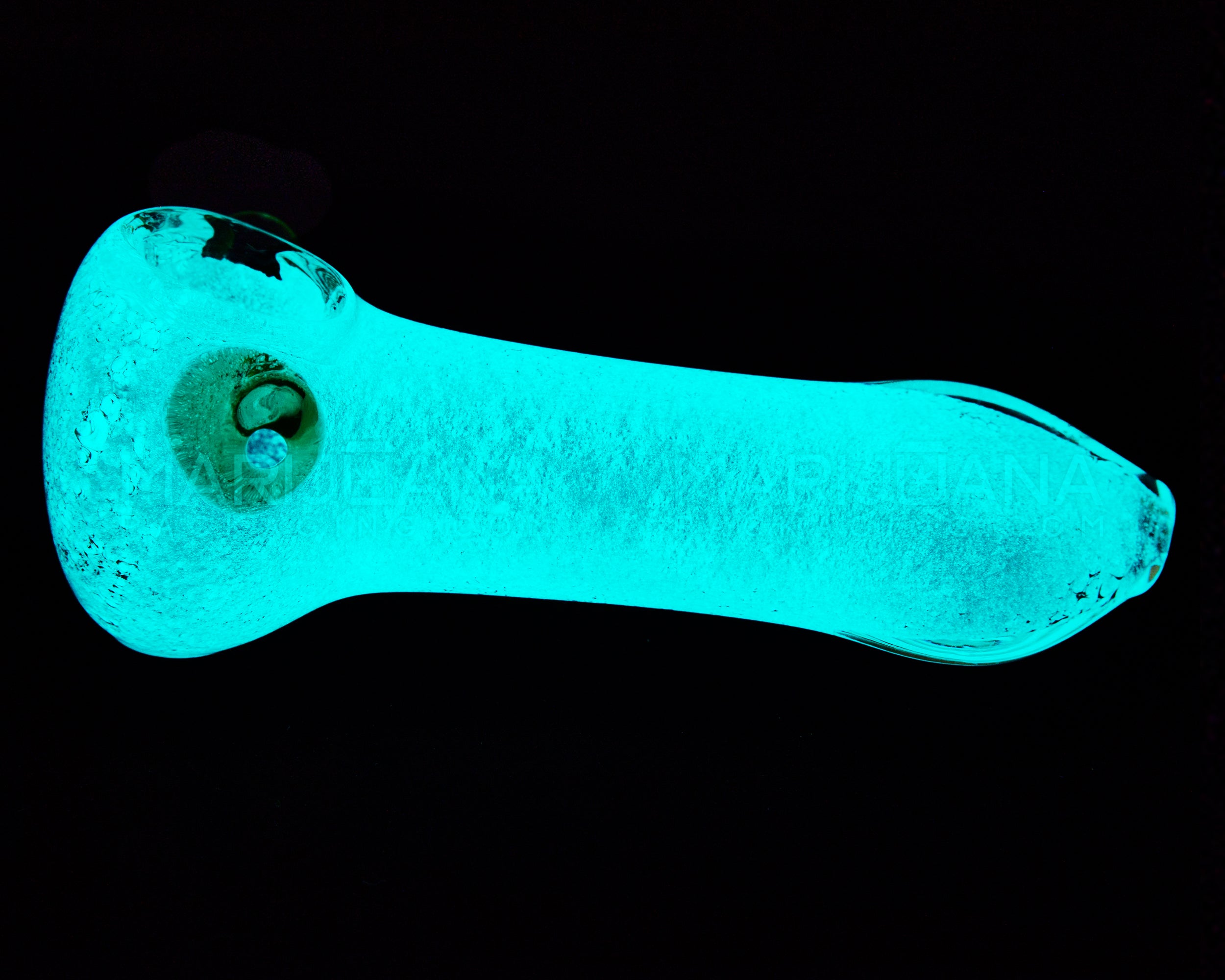 Glow-in-the-Dark | Spoon Hand Pipe w/ Knocker | 4in Long - Glass - White - 7