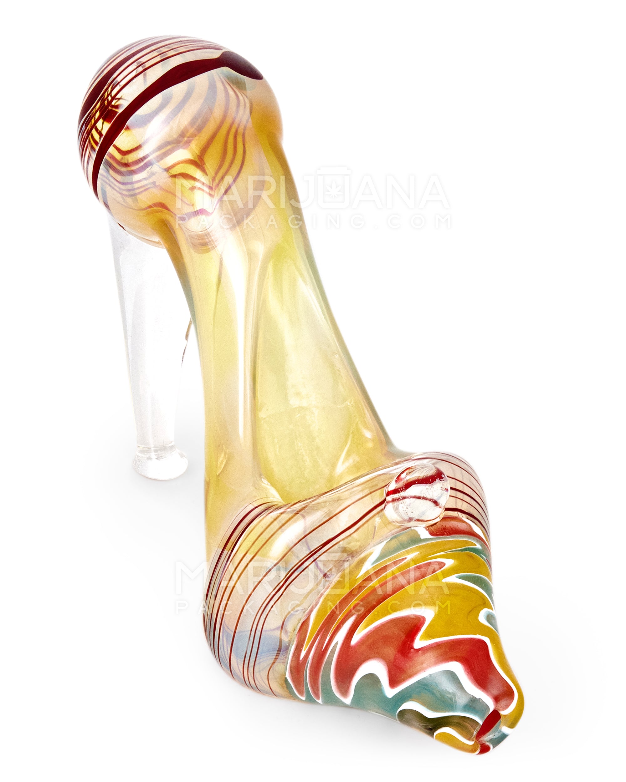 Wig Wag & Multi Fumed High Heel Shoe Hand Pipe w/ Knocker | 6.5in Long - Glass - Mixed - 1