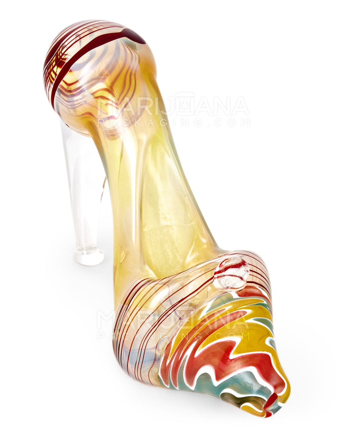 Wig Wag & Multi Fumed High Heel Shoe Hand Pipe w/ Knocker | 6.5in Long - Glass - Mixed Image