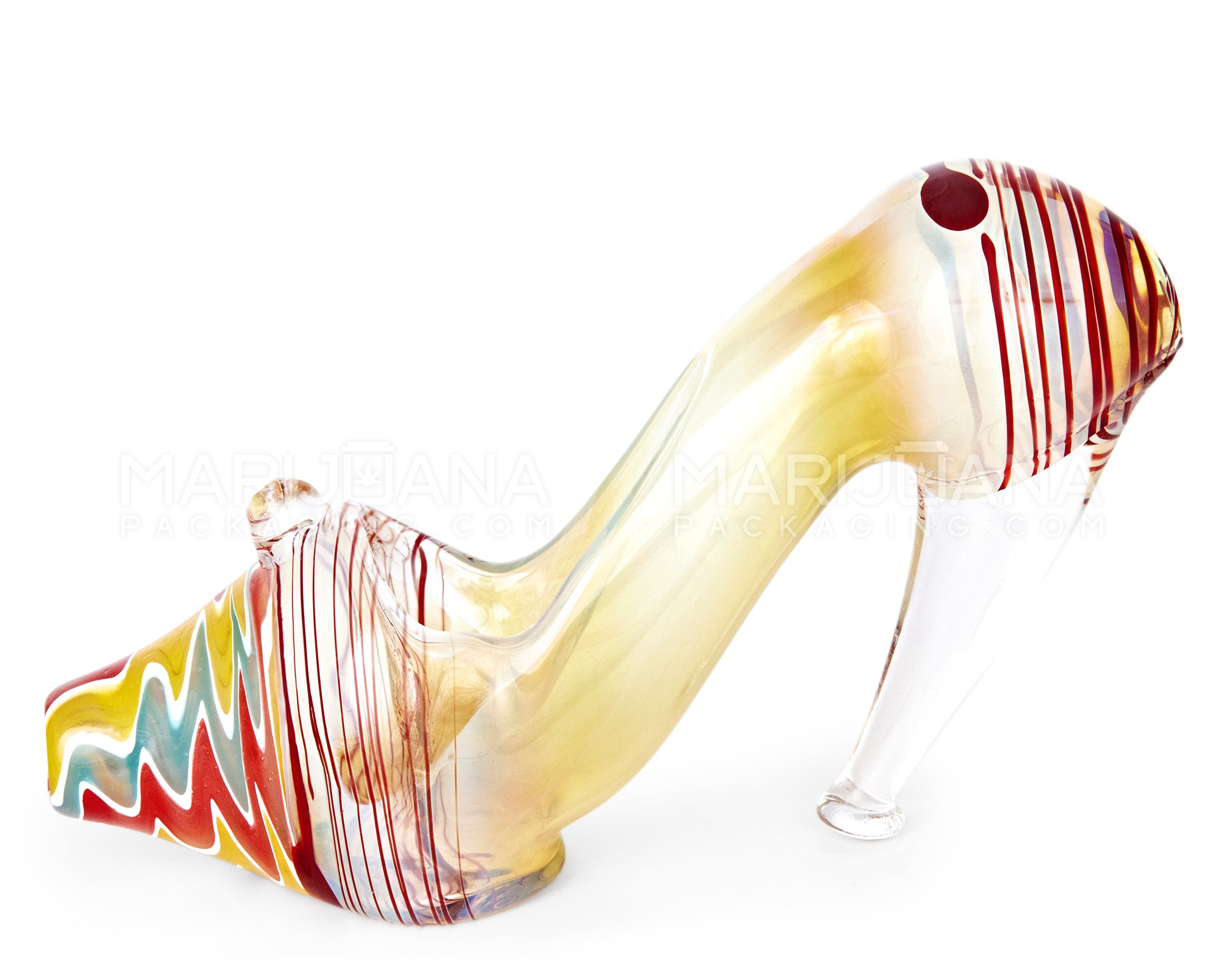 Wig Wag & Multi Fumed High Heel Shoe Hand Pipe w/ Knocker | 6.5in Long - Glass - Mixed - 2