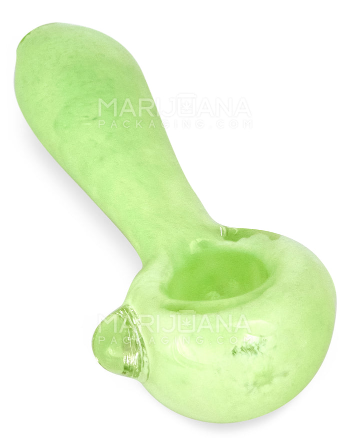 Frit Spoon Hand Pipe w/ Knocker | 4in Long - Glass - Milky Green Image